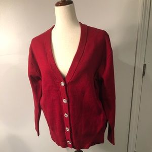 Tahari holiday red cardigan with novelty buttons